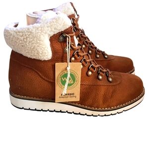 White Mountain Tan Lace-Up Boots with Cream Accents